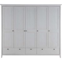 Kleiderschrank "Solvita" 5-türig, 2 große, 1 kleine Schublade, Kiefer weiß