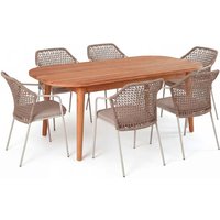 Gartenmöbel-Set "Madera & Burano" 7-tlg. 1 Tisch 180/240 x 100 cm, 6 Sessel, teak/sand