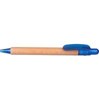 PEFC-zertifizierter Holz-Druckkugelschreiber 'Prisma' mit blau transparenten Funktionsteil