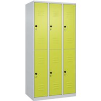 C+P Doppelstock-Spind Classic PLUS, 6 Fächer, 1850x900x500mm, Lichtgrau/Clowngrün – Ansicht 1