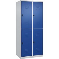 C+P Doppelstock-Spind Classic PLUS, 4 Fächer, 1850x800x500mm, Lichtgrau/Enzianblau – Ansicht 1