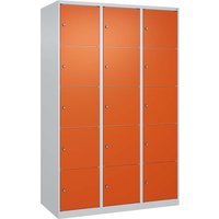 C+P Schließfachschrank Classic PLUS, 15 Fächer, 1850x1200x500mm, Lichtgrau/Reinorange – Ansicht 1
