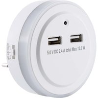 REV Nachtlicht LED mit 2 USB-Steckdosen und Dämmerungsautomatik, 0,3 W, weiß
