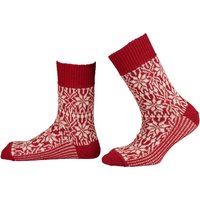 Hirsch Natur Unisex-Wollsocken 'Norweger Sternenmuster' rot/natur, Gr. 44/46