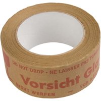 Kraftpapier-Packband mit Aufdruck "Vorsicht Glas", 50 mm x 50 m, rot auf braun