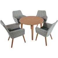 Gartenmöbel-Set "RAPALLO/ARVADA" 5-tlg. 1 Tisch Akazie, 4 Sessel Kunststoffgeflecht grau