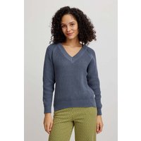 tranquillo Bio-Damen-Strickpullover mit tiefem V-Ausschnitt, smoke, Gr. L