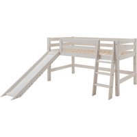 Hochbett "Infanskids" halbhoch, B90xT200xH117 cm, Leiter schräg, Rutsche, Kiefer weiß – Ansicht 1