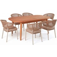 Gartenmöbel-Set "Madera & Spitz" 7-tlg. 1 Tisch 180/240 x 100 cm, 6 Sessel, teak/sand – Ansicht 1