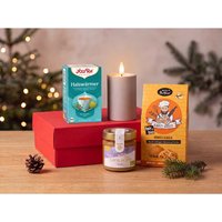 Bio-Geschenkset "Wohlfühl-Winter", 4-tlg., mit Tee, Honig, Mandelgebäck und LED-Dekolicht