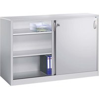 Schiebetürenschrank aus Stahl 160 cm breit lichtgrau T 50 H 100 – Ansicht 1