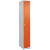 C+P Schließfachschrank Classic PLUS, 3 Fächer, 1850x300x500mm, Lichtgrau/Reinorange – Ansicht 1