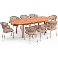 Gartenmöbel-Set "Madera & Spitz" 9-tlg. 1 Tisch 180/240 x 100 cm, 8 Sessel, teak/sand