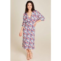 tranquillo Damen-Midi-Kleid mit weiten 3/4-Ärmel, blue bloom, Gr. S – Ansicht 1