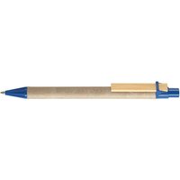 RITTER CARES Papp-Druckkugelschreiber blau Holzclip flach, Funktionsteile blau – Ansicht 1