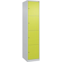 C+P Schließfachschrank Classic PLUS, 4 Fächer, 1850x400x500mm, Lichtgrau/Clowngrün – Ansicht 1