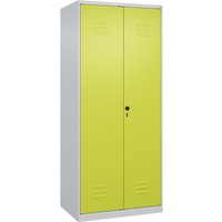 C+P Putzmittel-Spind Classic PLUS, 2 Abteile, 1850x800x500mm, Lichtgrau/Clowngrün – Ansicht 1