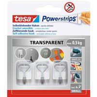 tesa Selbstklebende Draht-Wandhaken "Powerstrips" bis 0,5 kg, transparent, 3er-Pack – Ansicht 1