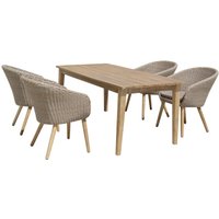 Gartenmöbel-Set "VISALIA" 5-tlg. 1 Tisch Akazie, 4 Sessel Kunststoffgeflecht grau – Ansicht 1