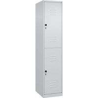 C+P Doppelstock-Spind Classic PLUS, 2 Fächer, 1850x400x500mm, Lichtgrau/Lichtgrau – Ansicht 1
