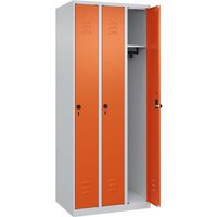 C+P Spind Classic PLUS, 3 Abteile, 1850x750x500mm, Lichtgrau/Reinorange – Ansicht 1