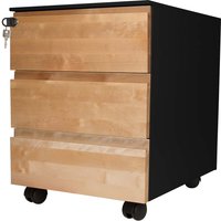 Rollcontainer "CONTACT" 3 SL, soft close, Birke geölt, B42xT53,3xH55 cm, schwarz – Ansicht 1