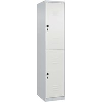 C+P Doppelstock-Spind Classic PLUS, 2 Fächer, 1850x400x500mm, Lichtgrau/Verkehrsweiß – Ansicht 1