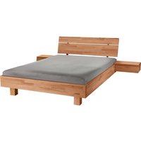 Massivholzbett 'Dolle' mit Holzfüßen und Kopfteil, 140 x 200, Kernbuche – Ansicht 1