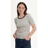 MELA Bio-Damen-Ripp-T-Shirt "JASLEEN" mit Rundhalsausschnitt, dusty green gestreift, Gr. S – Ansicht 1