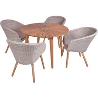 Gartenmöbel-Set "FREMONT/VISALIA 01" 5-tlg. 1 Tisch Akazie, 4 Sessel KSgefl. hellgrau