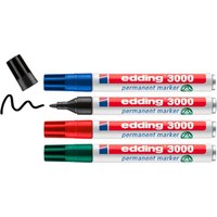 4er Set edding Permanentmarker "3000" farbig sortiert – Ansicht 1