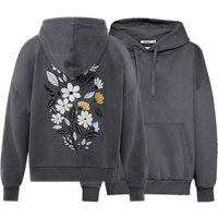 GREENBOMB Bio-Damen-Hoodie 'Flower Bouquet' mit Rücken-Stickerei, gravel, Gr. M