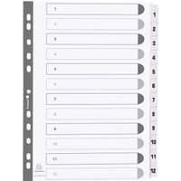 25 Exacompta Register, 12 bedruckte Taben numerisch, 160 g/m², DIN A4, weiß