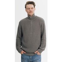 MELA Bio-Unisex-Rippstrick-Troyer 'UDAI' mit Reißverschlusskragen, bear melange, Gr. XL