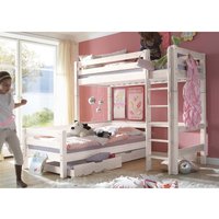 Hochbett "Infanskids" 2 Betten, 90x200 cm, Leiter gerade, Kiefer weiß