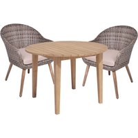 Gartenmöbel-Set "PUEBLO/ARVADA" 3-tlg. 1 Tisch Akazie, 2 Sessel Auflage taupe, KG dbraun