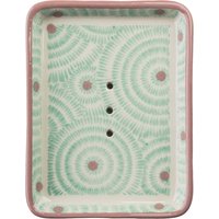 tranquillo Seifenschale "GEOMARA" aus Steinzeug, 13 x 10 x 2 cm, türkis/creme
