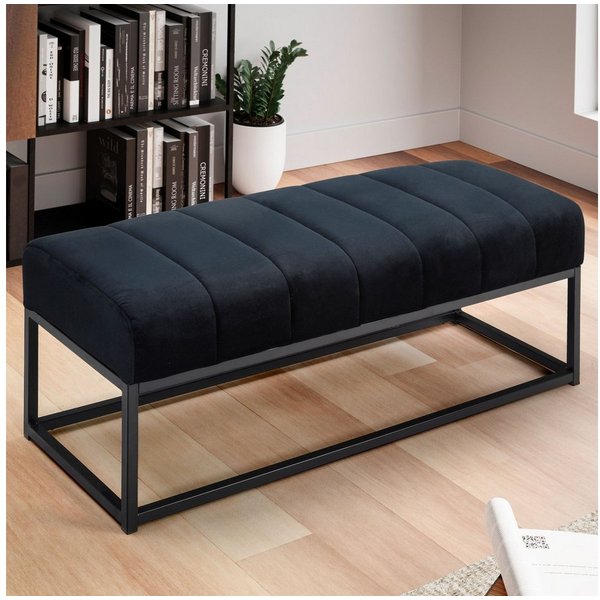 FineBuy gepolsterte Sitzbank 108 cm Samt - Polsterbank für Garderobe Schlafzimmer & Wohnzimmer - Garderobenbank Eingangsbereich - Bettbank