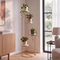 FineBuy Blumenständer Echter Marmor Weiß 36,5x107,5x36,5 cm Pflanzenständer Stehend Gold, Blumenhocker Wohnzimmer Freistehend mit 4 Ablagen, Pflanzenregal Blume