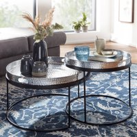 FineBuy Couchtisch 2er Set Metall Hammerschlag Satztisch Rund, Sofatisch abnehmbares Tablett, Tabletttisch Sofa 2 teilig Modern, Runder Beistelltisch – Ansicht 1