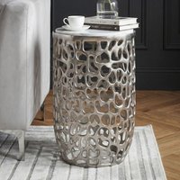 FineBuy Beistelltisch Aluminium rund 30cm – Anstelltisch mit Marmor Tischplatte – Design Metall Couchtisch für Wohnzimmer – runder Wohnzimmertisch modern – Deko