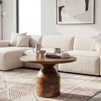 FineBuy Couchtisch Mango Massivholz 60cm Natur Rund - Design Wohnzimmertisch - Sofatisch Holz - Kaffeetisch Säulenfuß - Beistelltisch Massiv Handmade – Ansicht 1