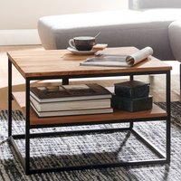 FineBuy Couchtisch quadratisch 60x60 cm Akazie Massivholz · Wohnzimmertisch mit Metallgestell & 2 Ablageflächen · Handgefertigt & lackiert im Industrial Design – Ansicht 1