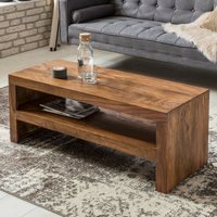 FineBuy Couchtisch Sheesham Massivholz 110cm - Rechteckiger Wohnzimmertisch mit Ablagefach - Handgefertigter Sofatisch aus Echtholz im natürlichen Landhaus Desi