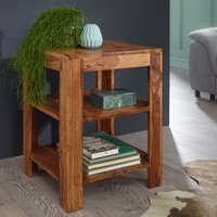 FineBuy Standregal 44 x 60 x 44 cm Sheesham Massiv-Holz Stehregal 3 Ablagen, Abstelltisch Wohnzimmer Niedrig, Ablagetisch Dunkelbraun Abstellregal Diele, Deko-R
