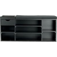 FineBuy Schuhbank Flur 100cm mit Sitzkissen – Sitzbank mit Schublade und verstellbaren Regalböden – Flurmöbel Schuhregal modern für den Eingangsbereich – Flurba – Ansicht 1