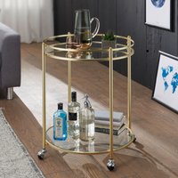 FineBuy Design Servierwagen Gold Ø 57 cm Beistelltisch, Teewagen Metall mit Rollen, Küchenwagen mit Glasplatten, Barwagen rund 75 cm hoch, Küchentrolley modern, – Ansicht 1