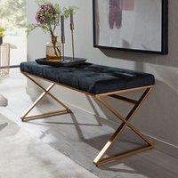 FineBuy gepolsterte Sitzbank 90 cm Samt Schwarz - Chesterfield Polsterbank für Garderobe Schlafzimmer & Wohnzimmer - Garderobenbank Eingangsbereich – Ansicht 1