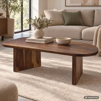 FineBuy Couchtisch Sheesham Massivholz oval 120cm · Handgefertigter Wohnzimmertisch im modernen Design mit abgerundeter Form · Flacher Sofatisch aus Echtholz