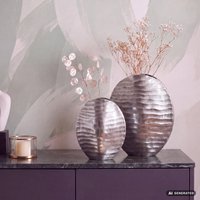 FineBuy Deko Vase 2er Set Aluminium Blumenvase Wellenmuster Modern, Dekovase Rund 2-teilig für Blumen, Alu Tischvase Wohndeko Metall Tischdeko Handgefertigt